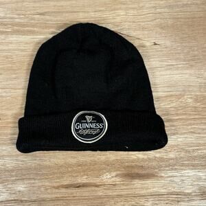 Black Guinness Classic Label Knit Beanie Winter Hat Round Label